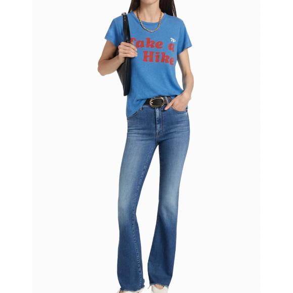 NEW MOTHER denim crusier sneak fray jeans in blue - Picture 1 of 3